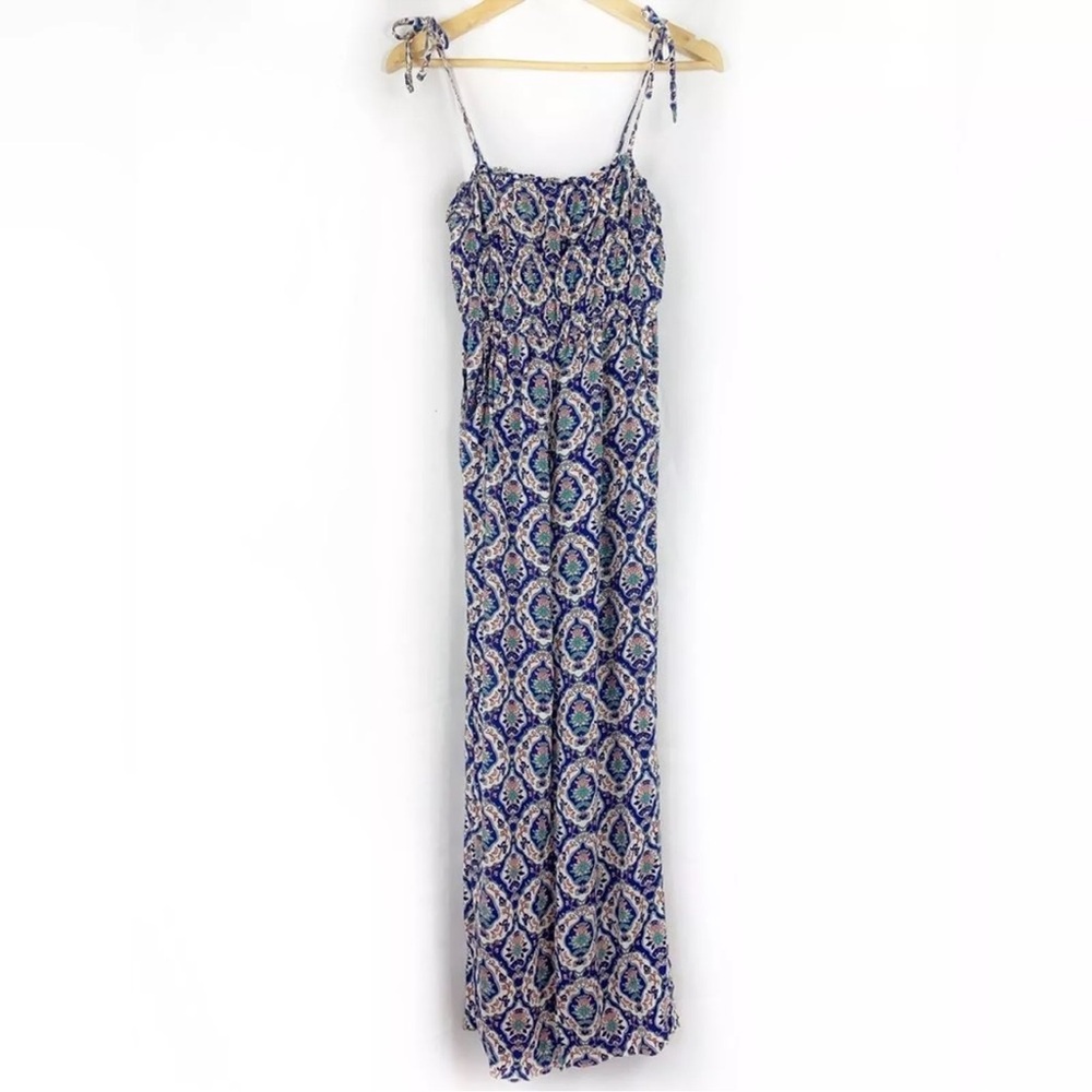 Japna Boho Floral Lightweight Tank Jumpsuit Tie Shoulder, Size XS